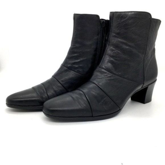 Munro Shoes - Munro Women’s Black Leather Heeled Ankle Boots Booties Size 7